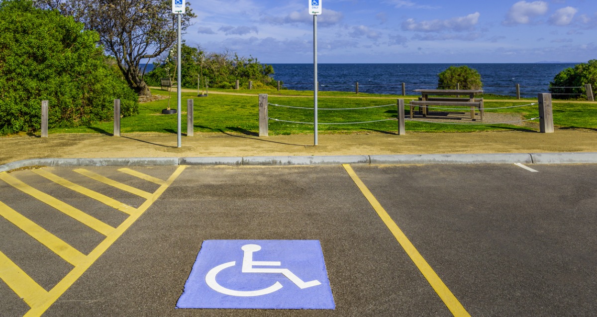 Disability parking space looking towards the ocean
