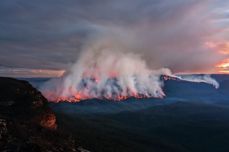 mount solitary burning in blue mountains australia