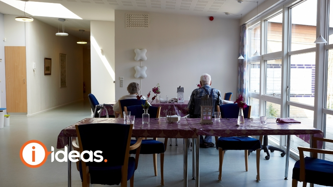 a dark and lonely dining room in a nursing home