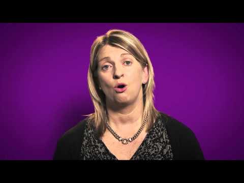 Image of a woman speaking with a purple background