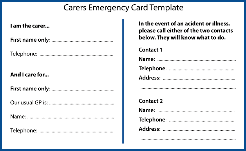 Outline of a carer's emergency plan template