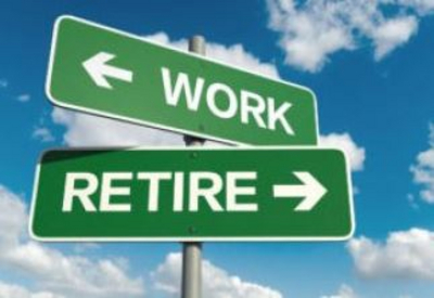 Signs in one direction point to retire the other direction point to work